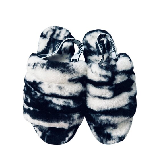 Ugg Womens Fluff Yeah Slide Slippers Black & White Tie-Dye Size 5 - Picture 3 of 10